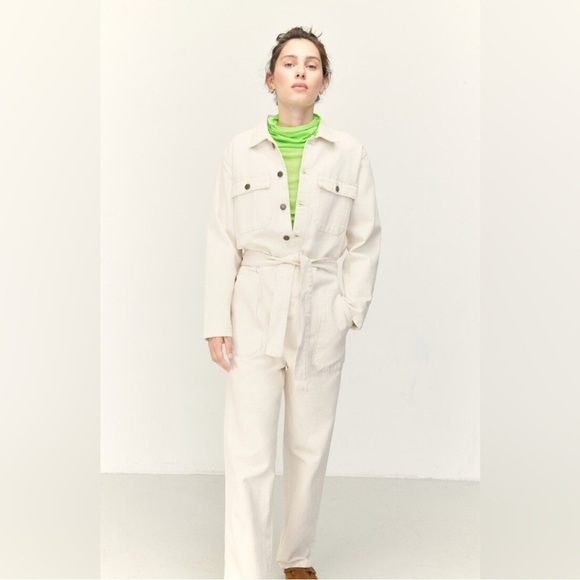 Anthropologie Pants - Utility Jumpsuit beige button and tie